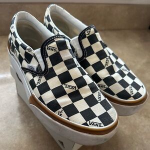 Vans checkered stacked platform slip on